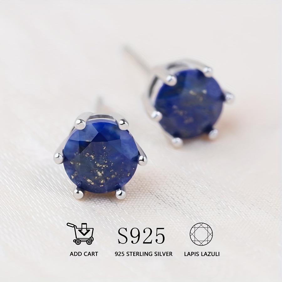Lapis Lazuli Silver Earring Set 1.5 Carat Six Claw